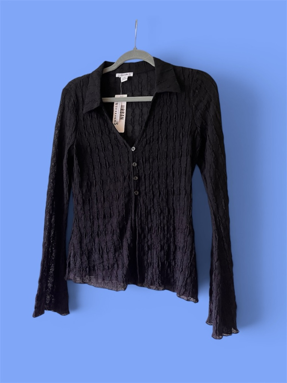 NWTUrban Outfitters Kimchi Blue Black Semi-sheer Button-Front Blouse